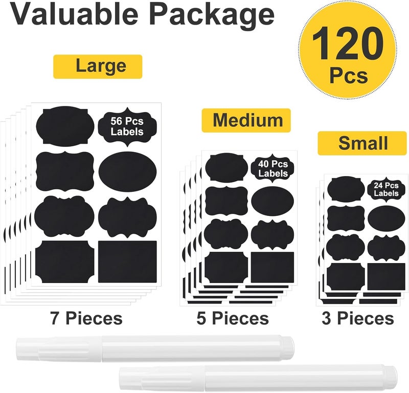 JEFURE 120 Pcs Chalkboard Labels for Storage Bins, Waterproof, Reusable Chalk Tag for Mason Jar, Party Decoration, Craft Rooms, 2 Liquid Chalk Markers - Image 3